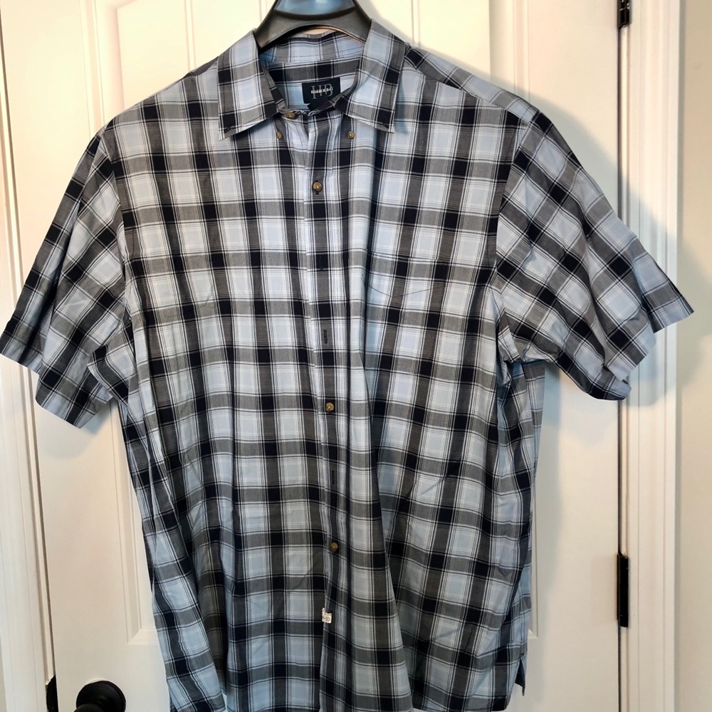 Harbor Bay light blue & black plaid sport shirt